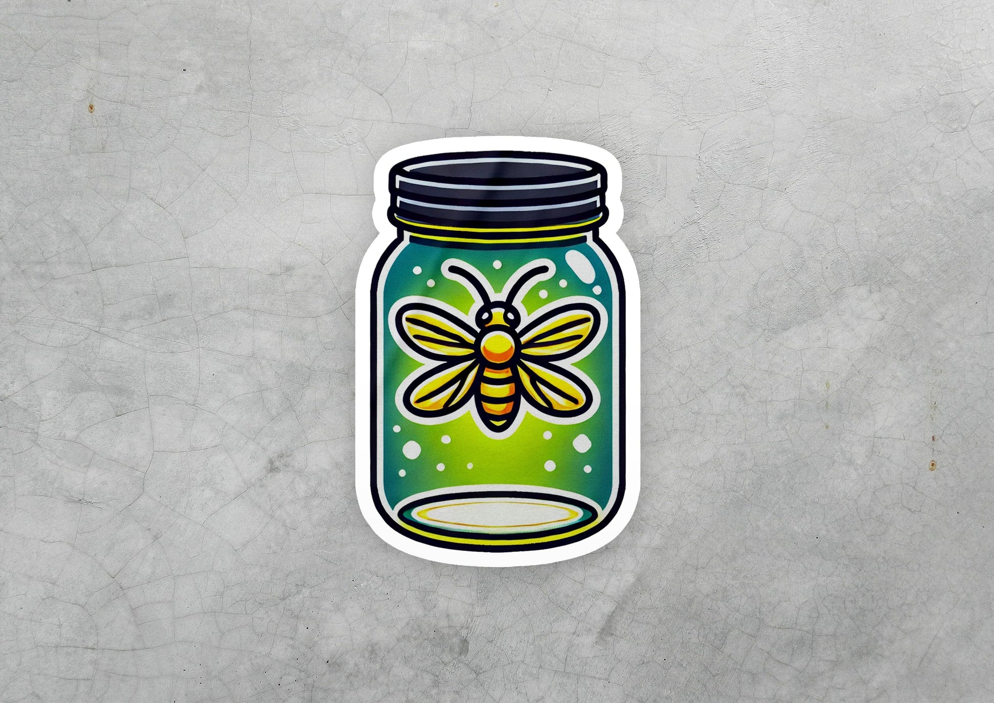 a sticker of a jar with a bee on it