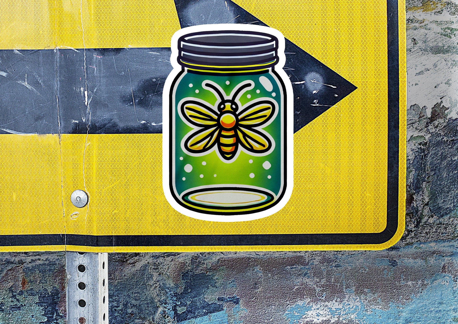 a sticker of a jar with a bee on it