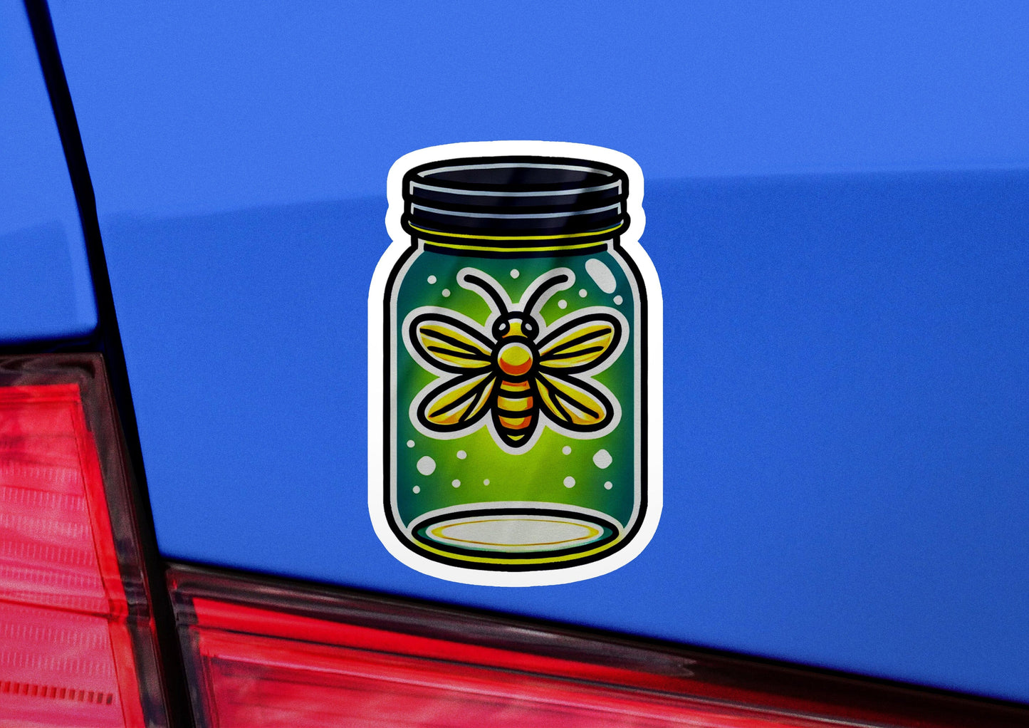 a sticker of a jar with a bee on it