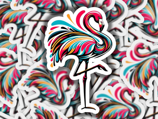 a colorful sticker of a flamingo