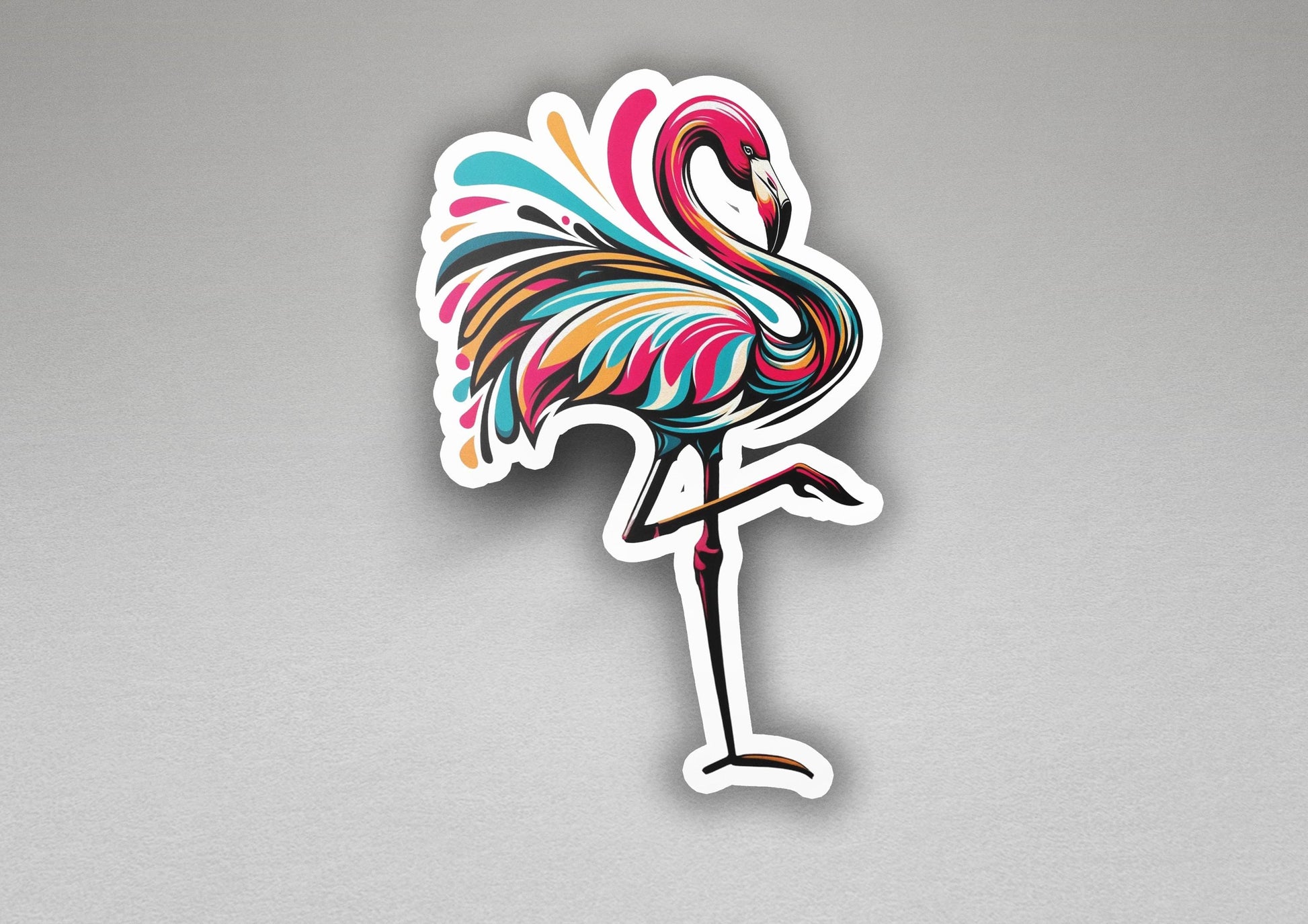 a colorful sticker of a flamingo