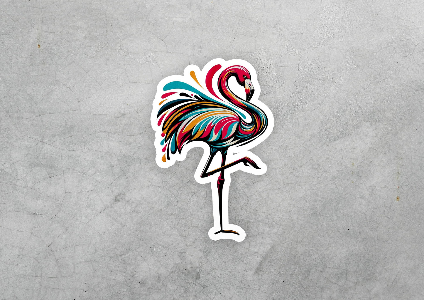 a sticker of a colorful bird on a gray background