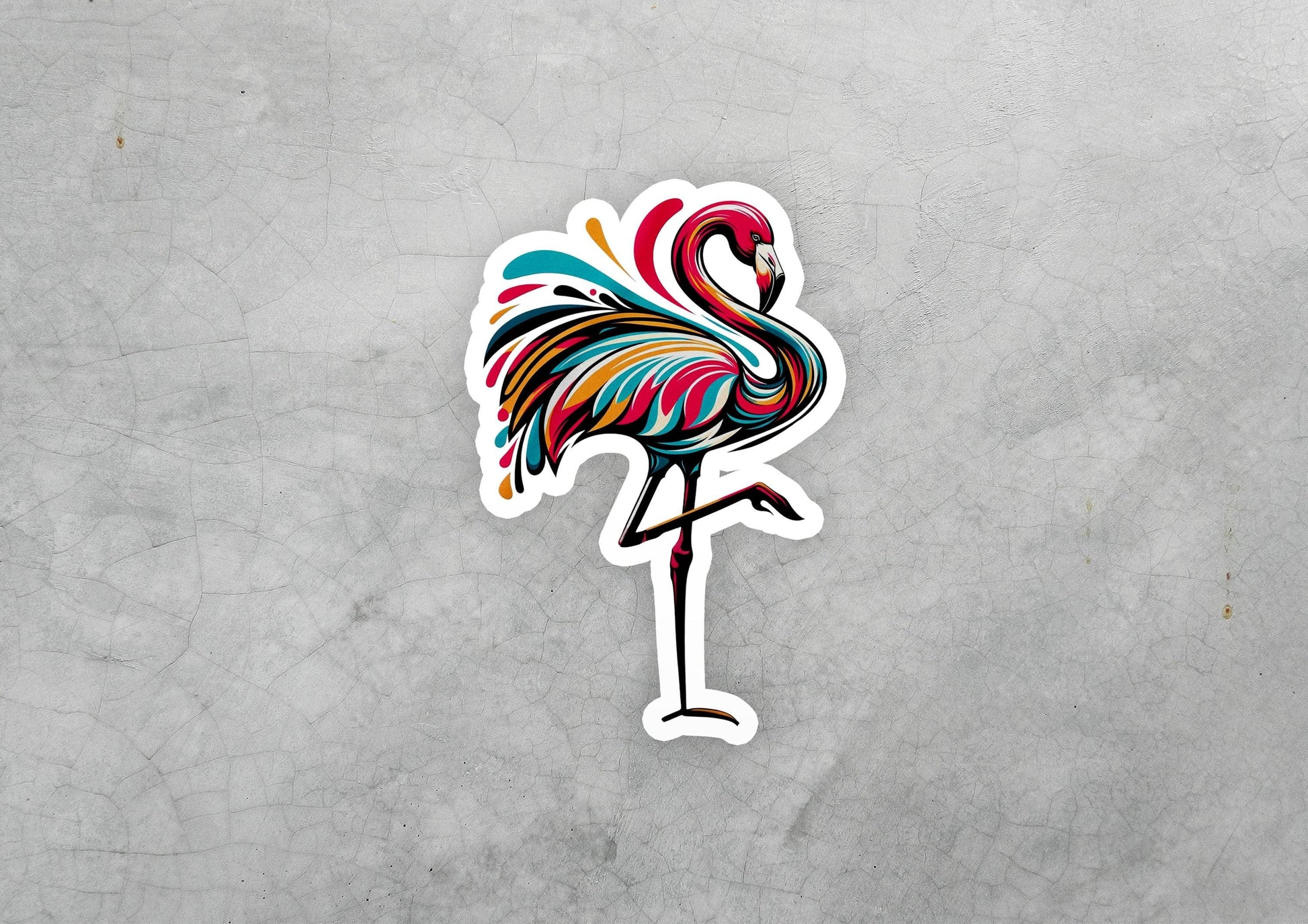a sticker of a colorful bird on a gray background