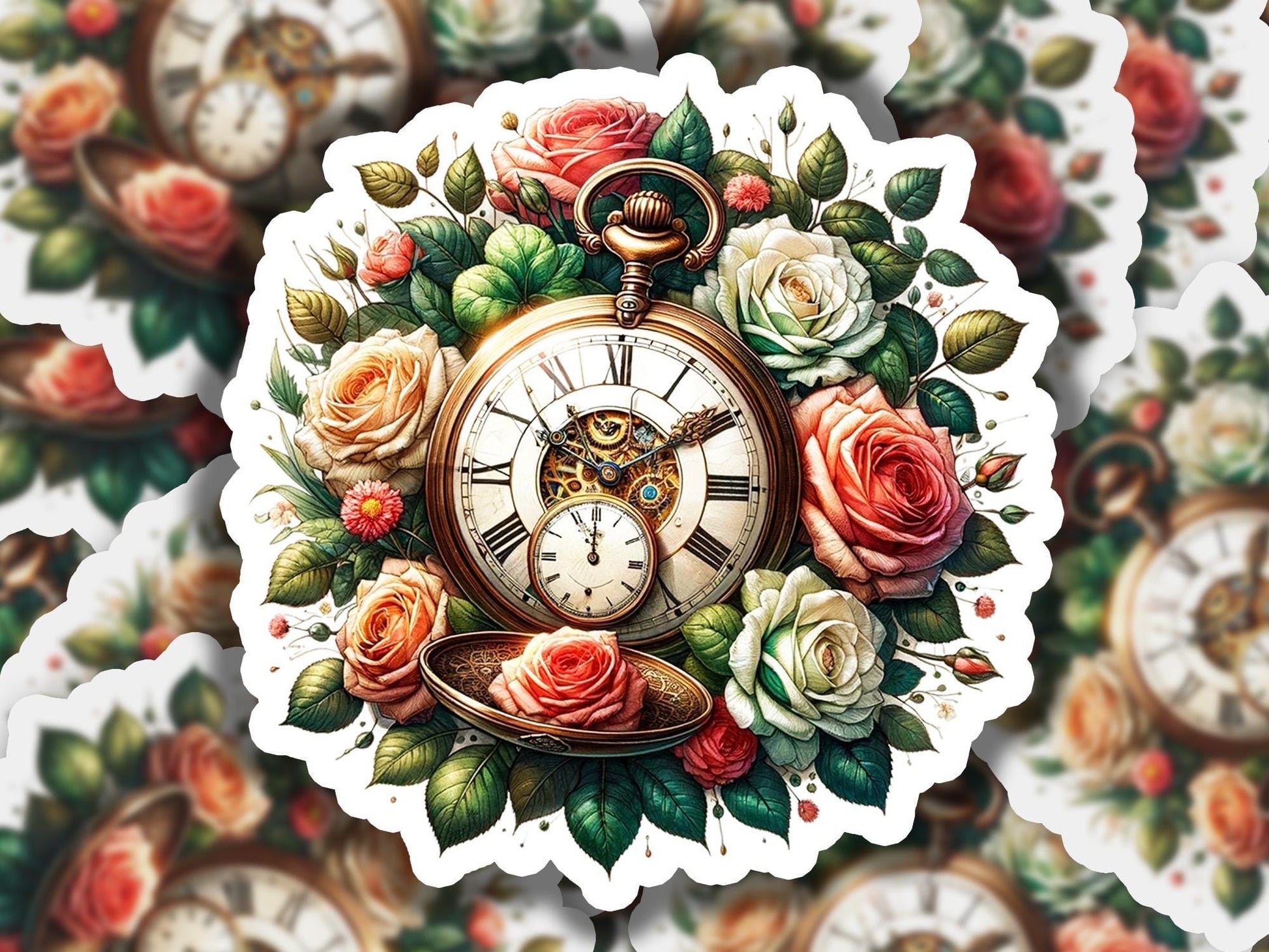 a picture of a clock with roses on it