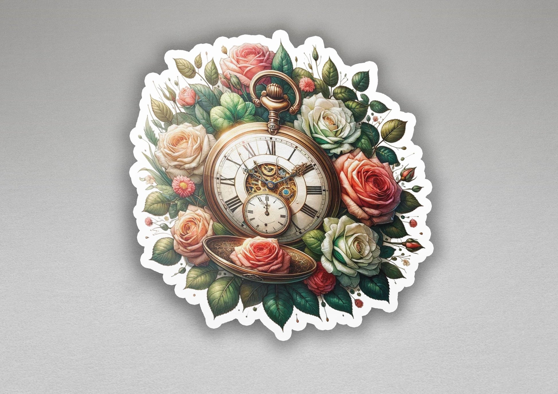 a clock with roses painted on the face of it