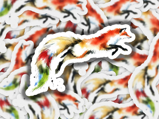 a picture of a fox on a colorful background