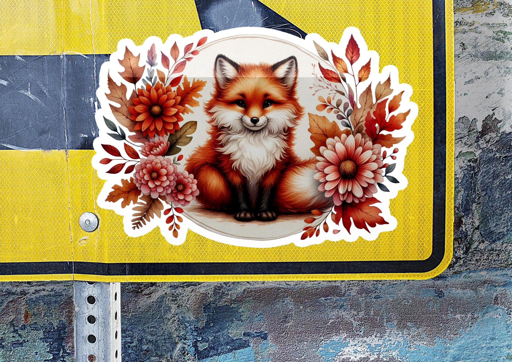 a close up of a street sign with a picture of a fox