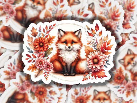 a picture of a red fox surrounded by flowers