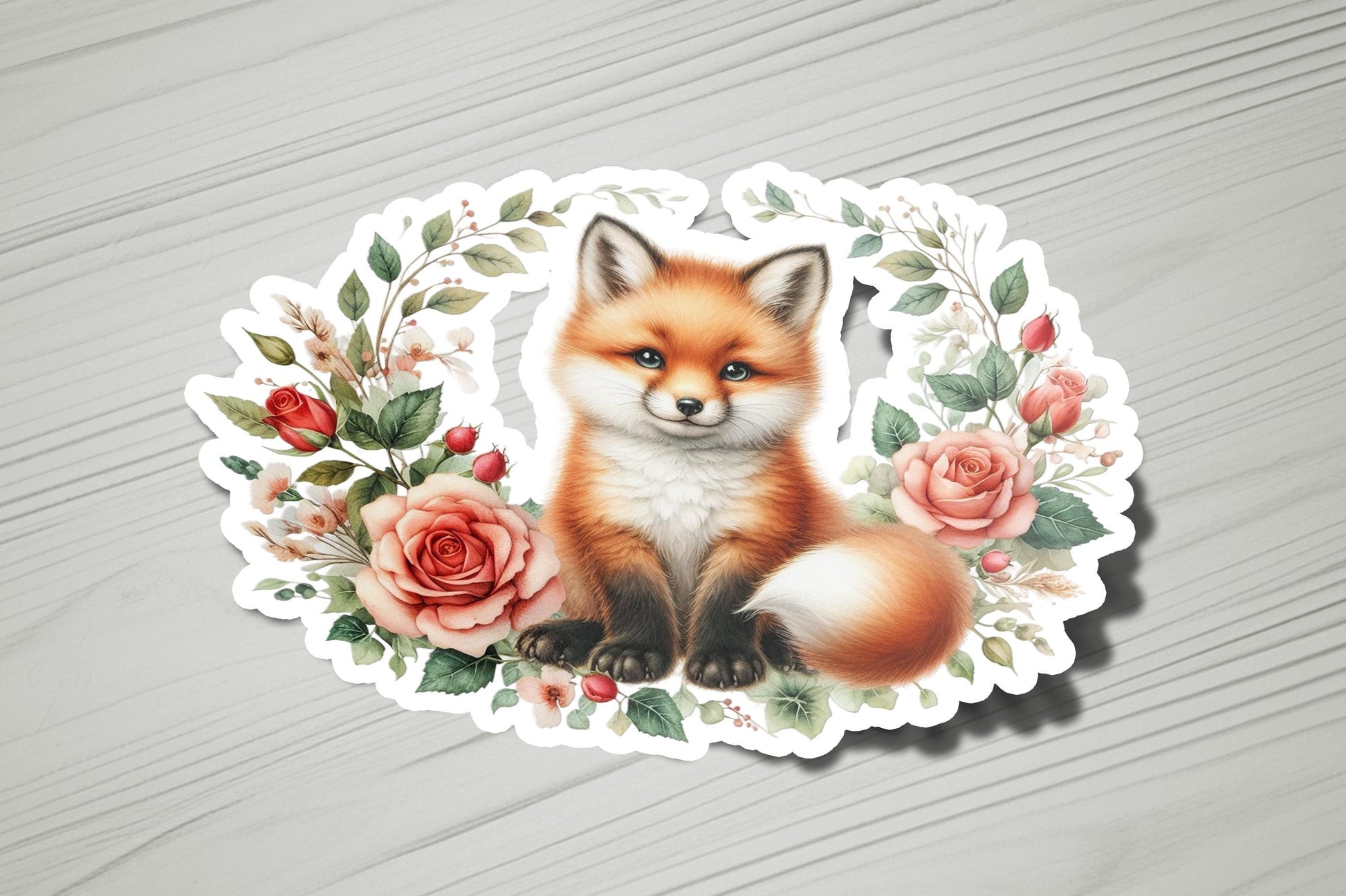 a picture of a fox with flowers on it