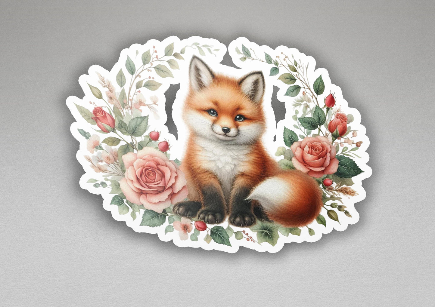 a picture of a fox with roses on it