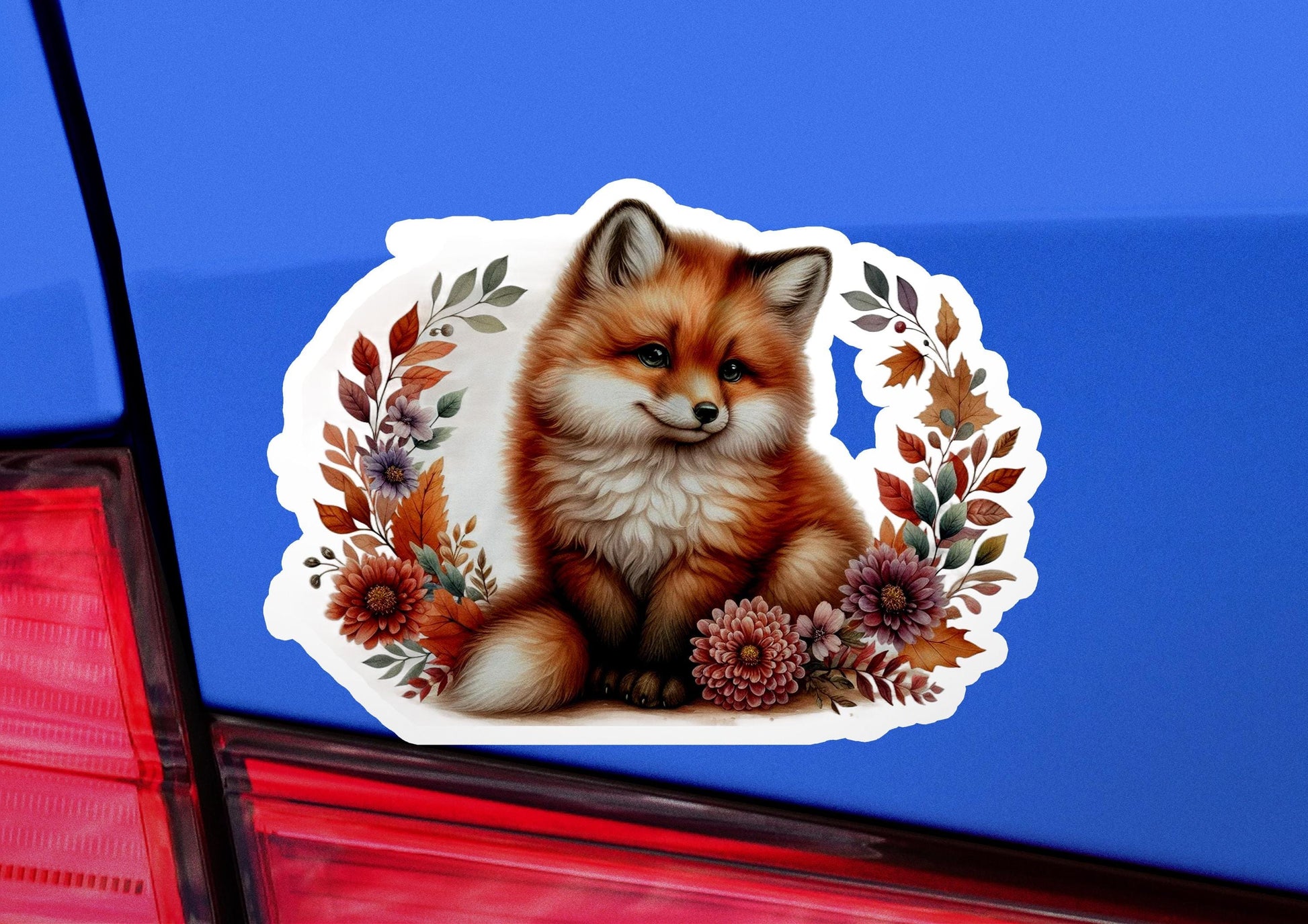 a car with a sticker of a fox on it