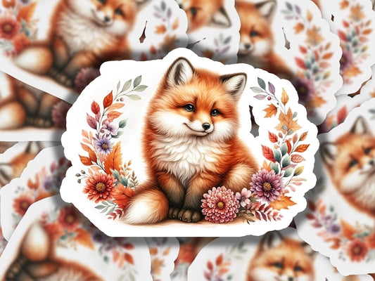 a picture of a fox surrounded by flowers