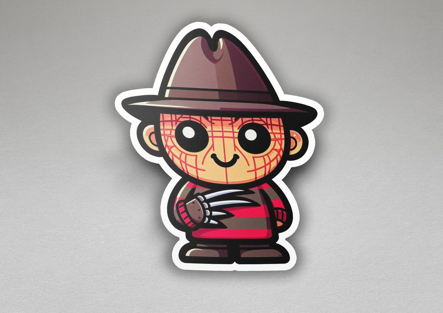 a sticker of a cartoon character wearing a hat