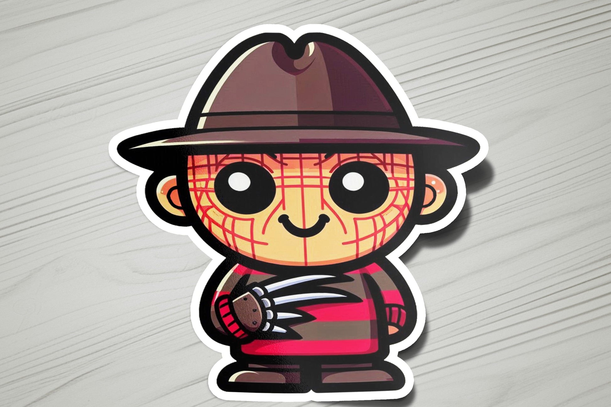 a sticker of a cartoon character with a hat