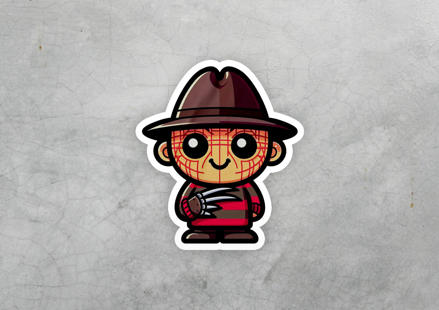 a sticker of a cartoon character wearing a hat
