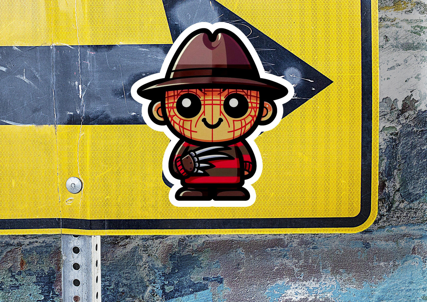 a street sign with a sticker of a fireman