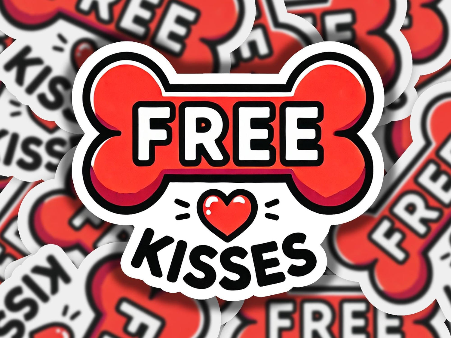 a pile of free kisses stickers on top of each other
