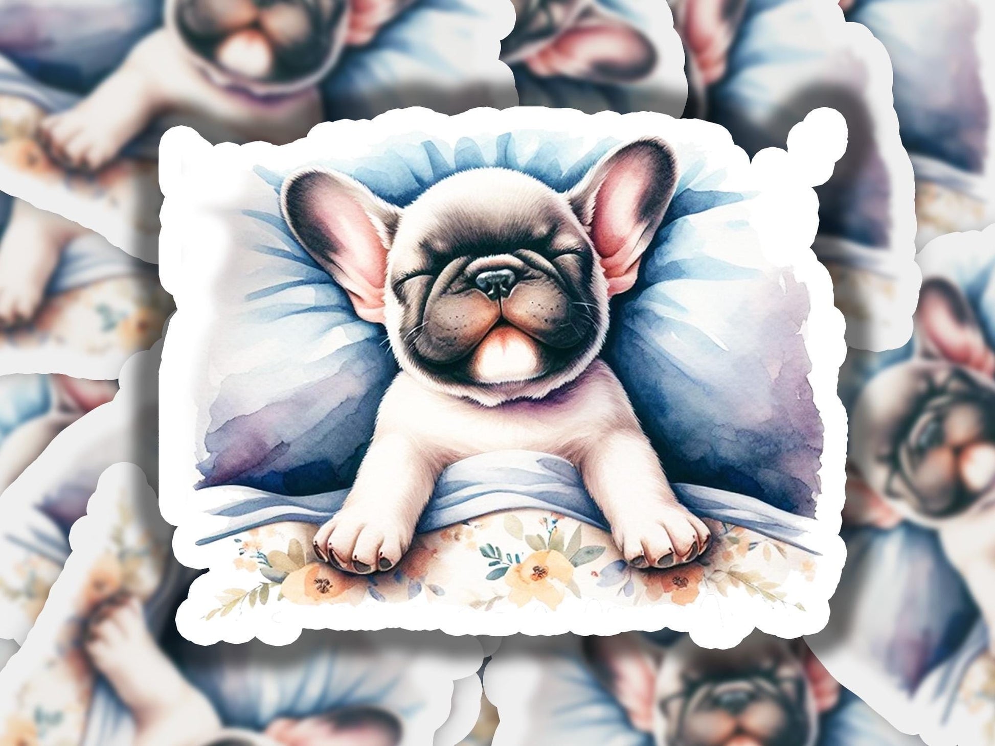 a picture of a dog with a pillow on it