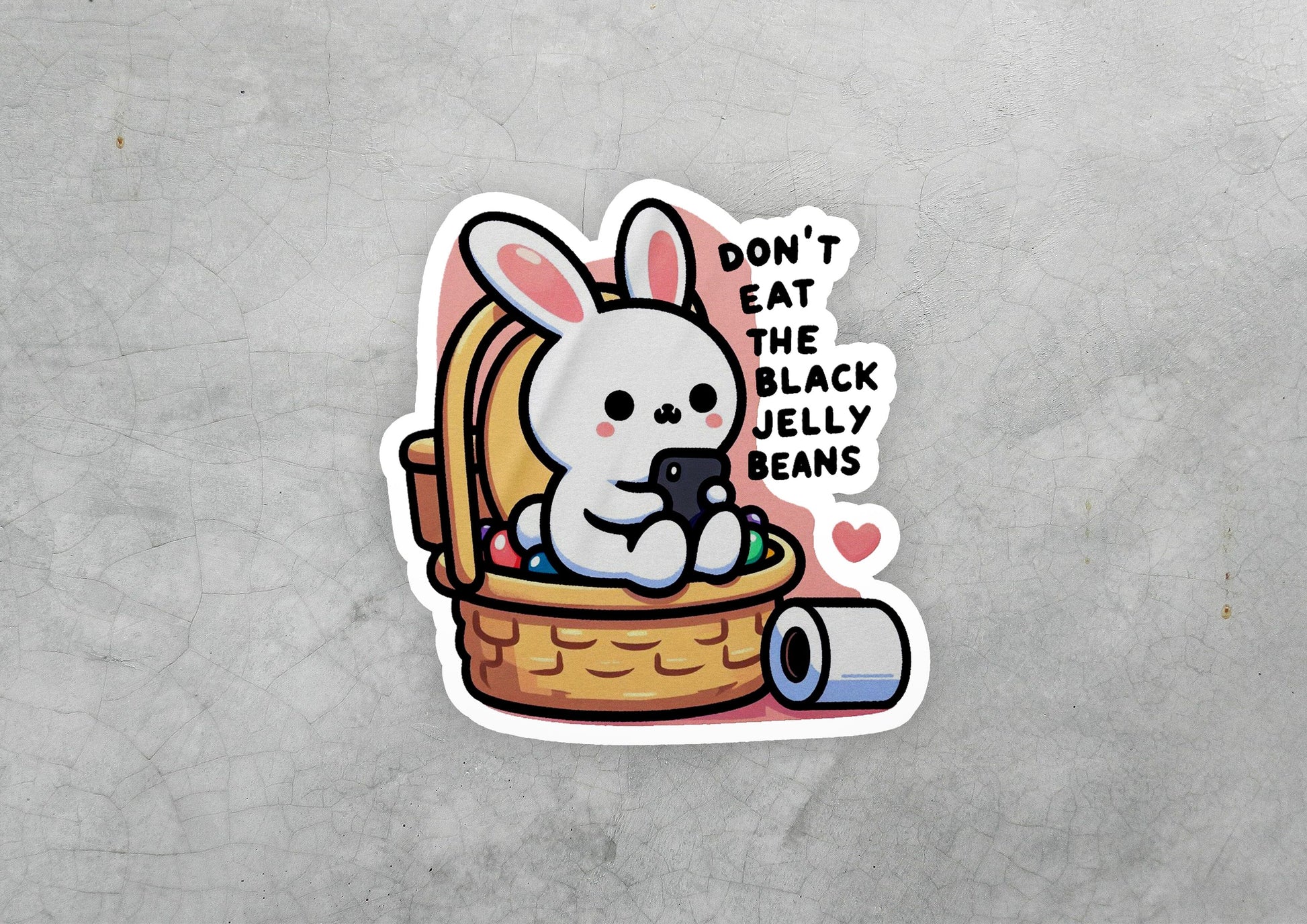 a sticker of a rabbit sitting in a basket