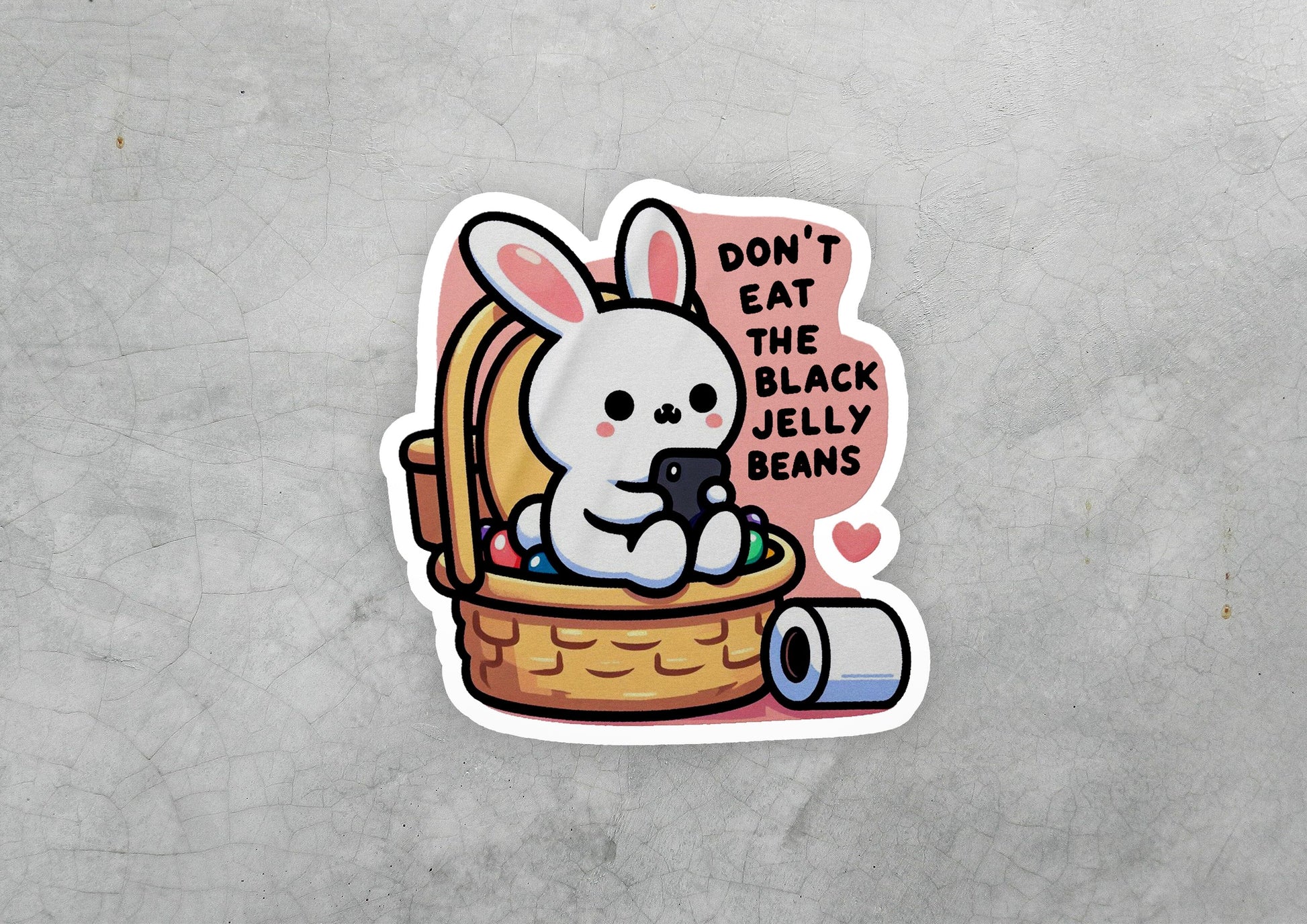 a sticker of a rabbit sitting in a basket