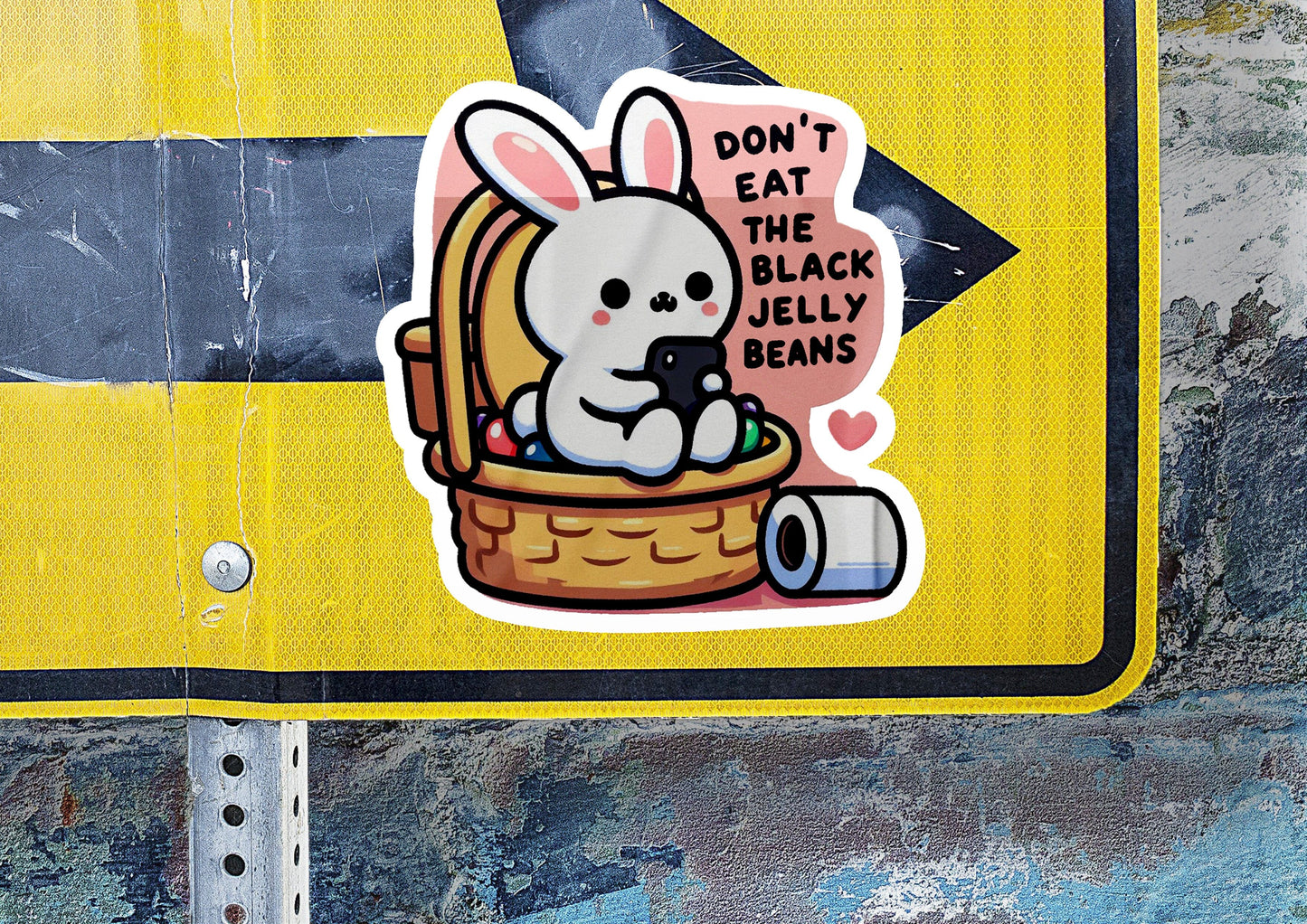 a sticker of a rabbit in a basket