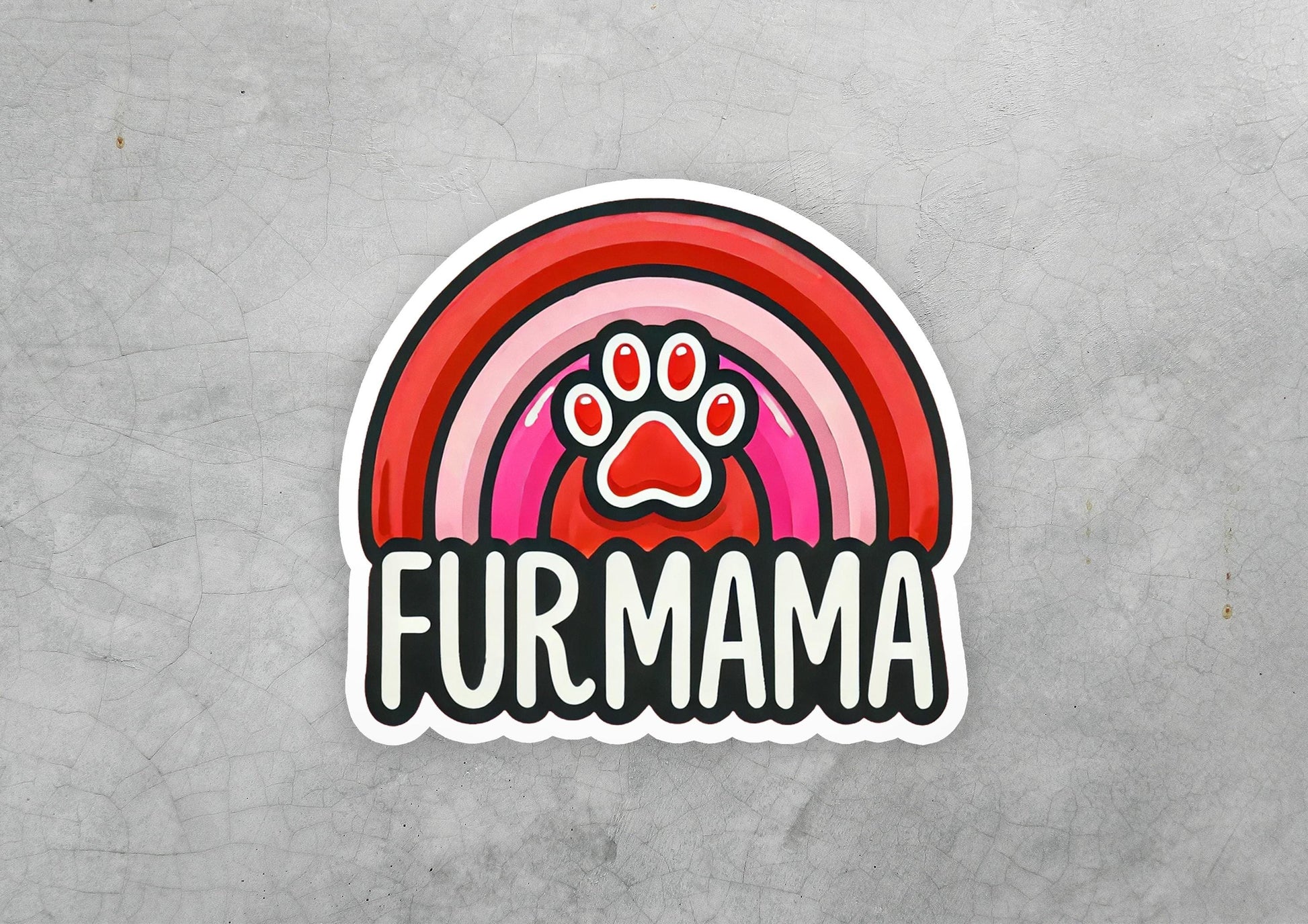 a sticker that says fur mama with a paw on it