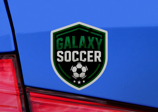 Galaxy Soccer Crest Vinyl Sticker | Dishwasher Safe & Durable | Custom Sizes | Fast Shipping | Made in USA 1 Fiesta Doodle waterproof vinyl sticker. dishwasher safe outdoor sticker.