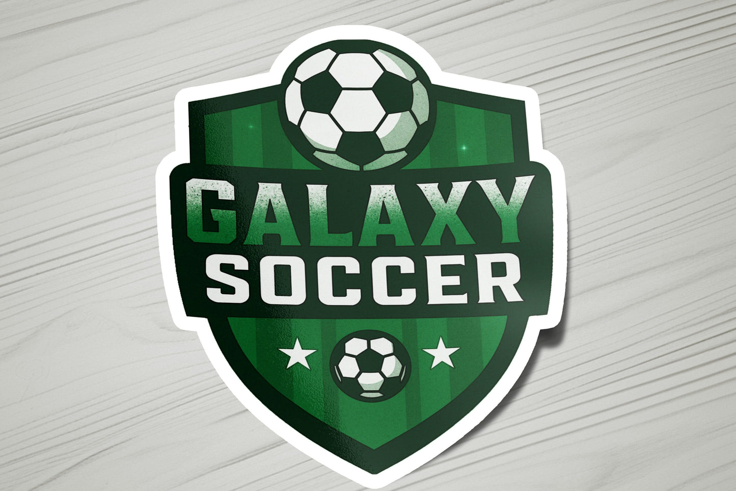 Galaxy Soccer Crest Vinyl Sticker | Dishwasher Safe & Durable | Custom Sizes | Fast Shipping | Made in USA 2 Fiesta Doodle waterproof vinyl sticker. dishwasher safe outdoor sticker.
