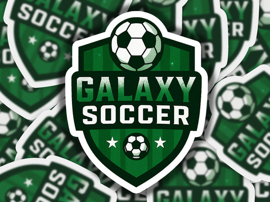 Galaxy Soccer Crest Vinyl Sticker | Dishwasher Safe & Durable | Custom Sizes | Fast Shipping | Made in USA 2 Fiesta Doodle waterproof vinyl sticker. dishwasher safe outdoor sticker.