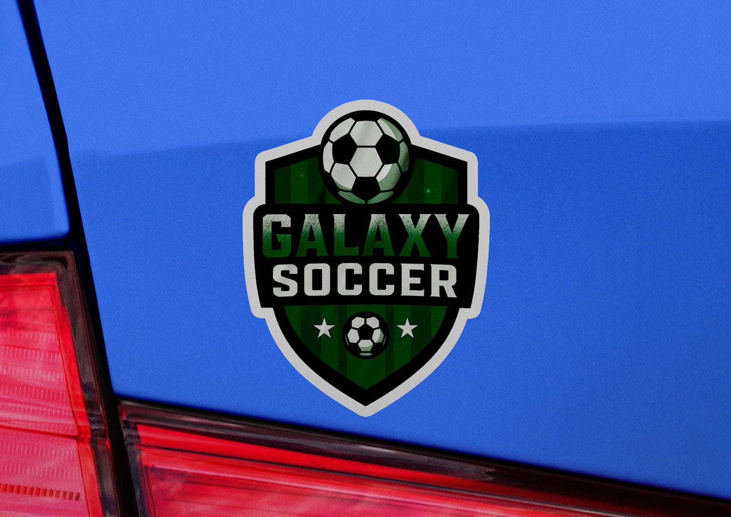 Galaxy Soccer Crest Vinyl Sticker | Dishwasher Safe & Durable | Custom Sizes | Fast Shipping | Made in USA 2 Fiesta Doodle waterproof vinyl sticker. dishwasher safe outdoor sticker.