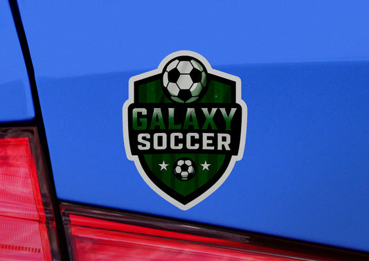 Galaxy Soccer Crest Vinyl Sticker | Dishwasher Safe & Durable | Custom Sizes | Fast Shipping | Made in USA 2 Fiesta Doodle waterproof vinyl sticker. dishwasher safe outdoor sticker.