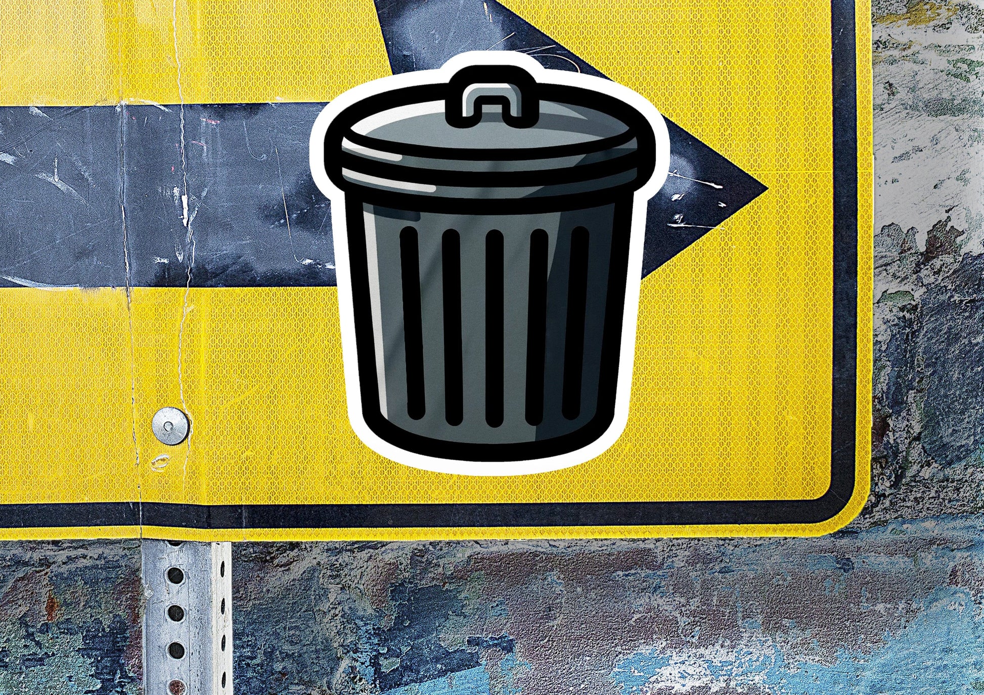 a street sign with a trash can on it