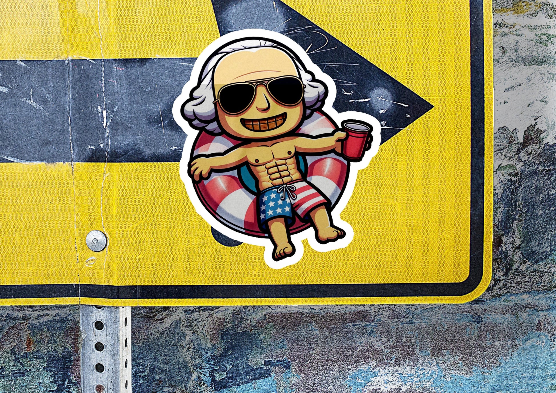 a sticker of a man with sunglasses on his head