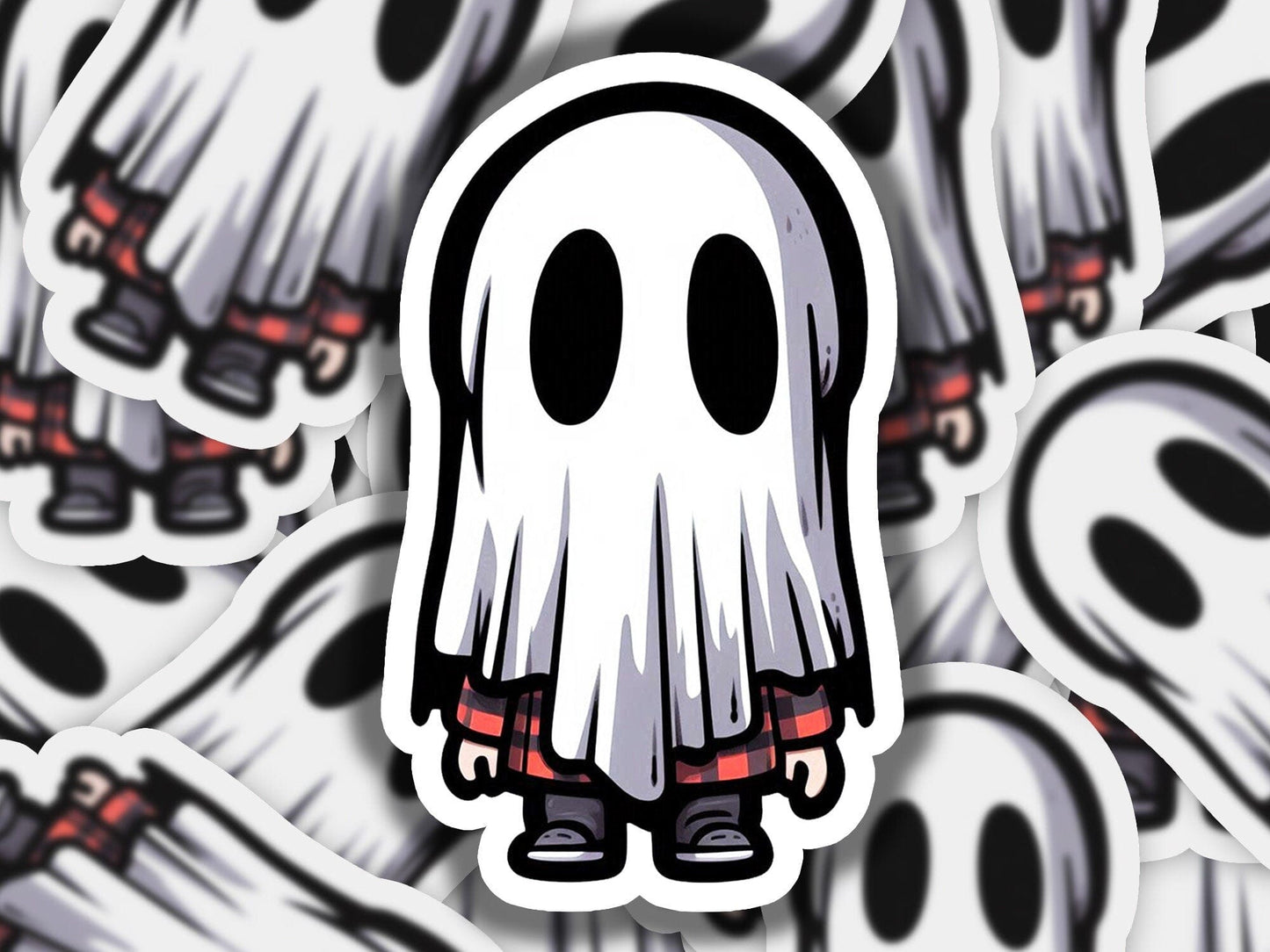a bunch of ghost stickers with faces on them