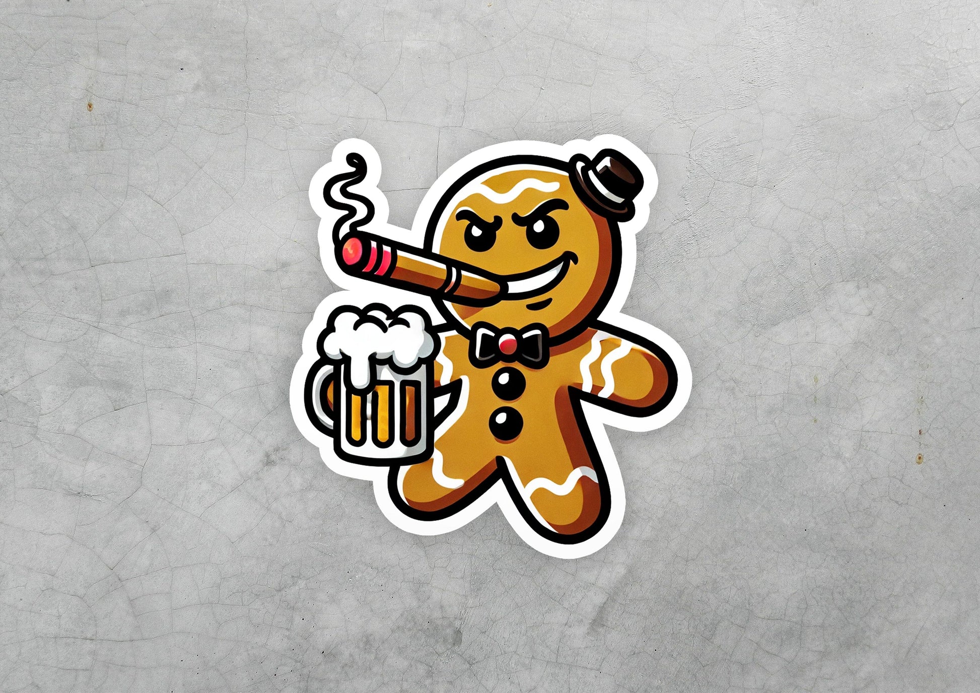 a sticker of a ginger holding a beer