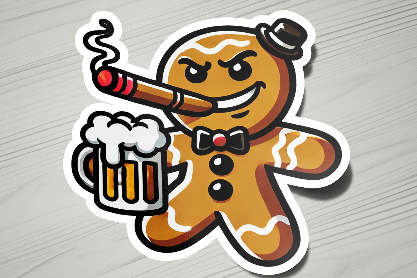 a sticker of a ginger holding a beer
