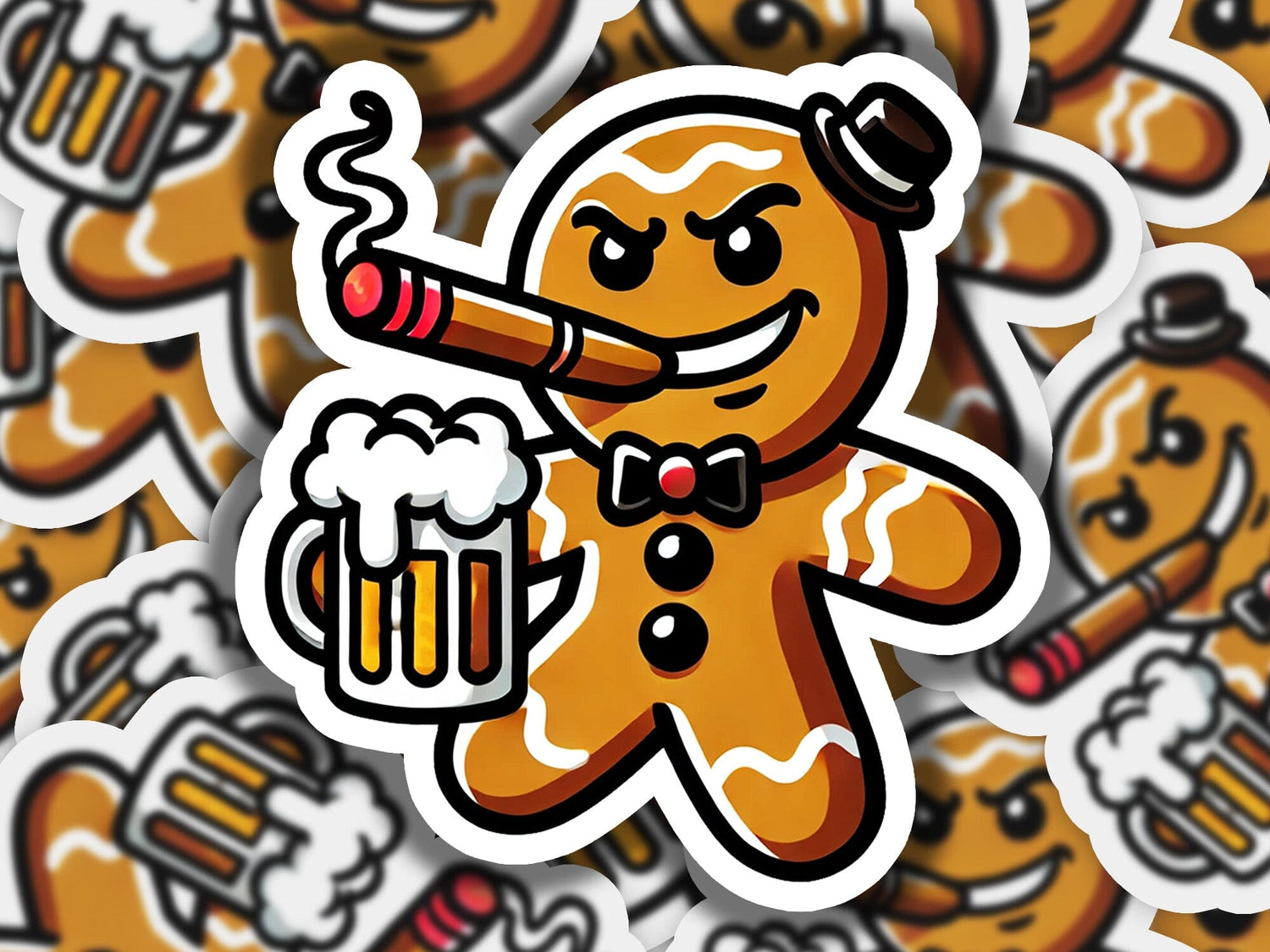a sticker of a ginger with a cigar