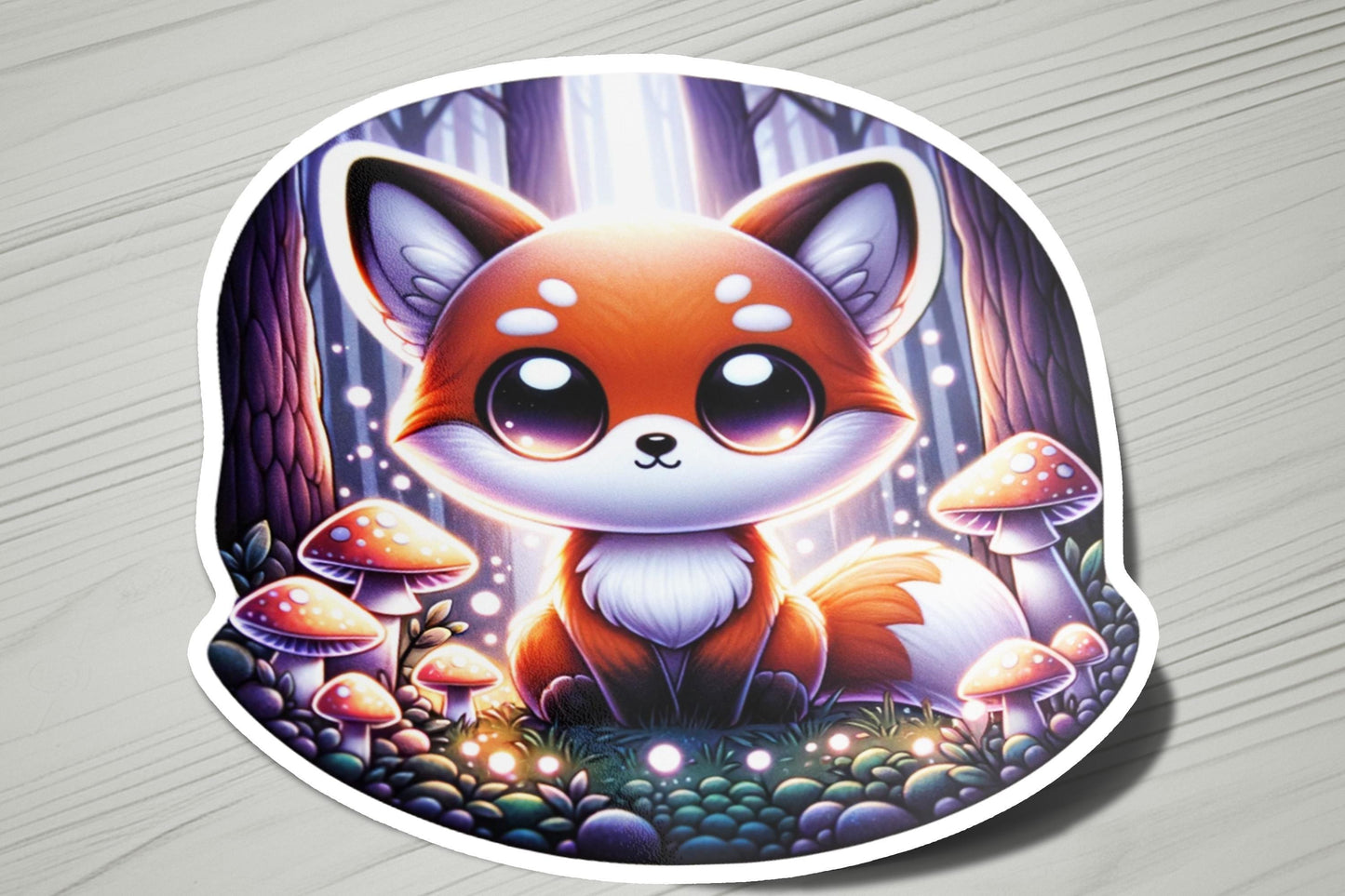 a sticker of a red fox sitting in a forest