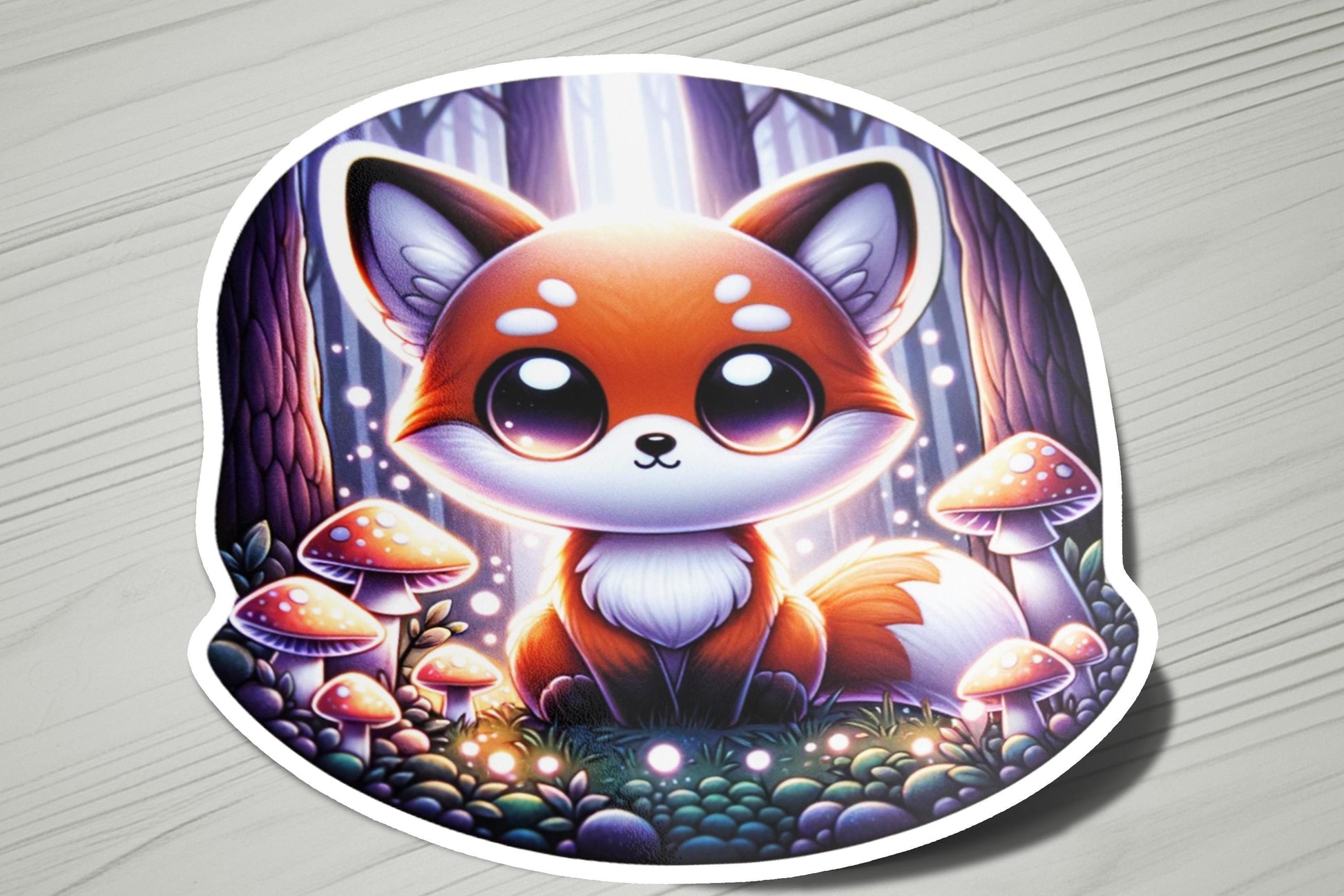 a sticker of a red fox sitting in a forest