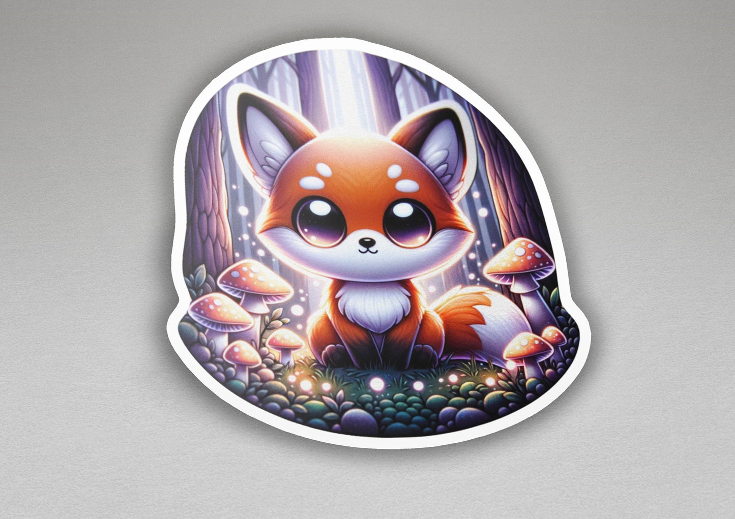 a sticker with a picture of a fox in a forest