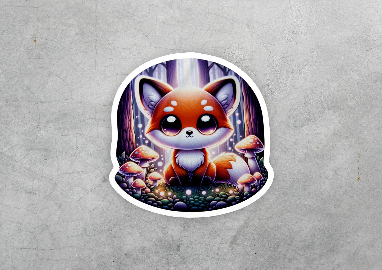 a sticker of a red fox sitting in a forest