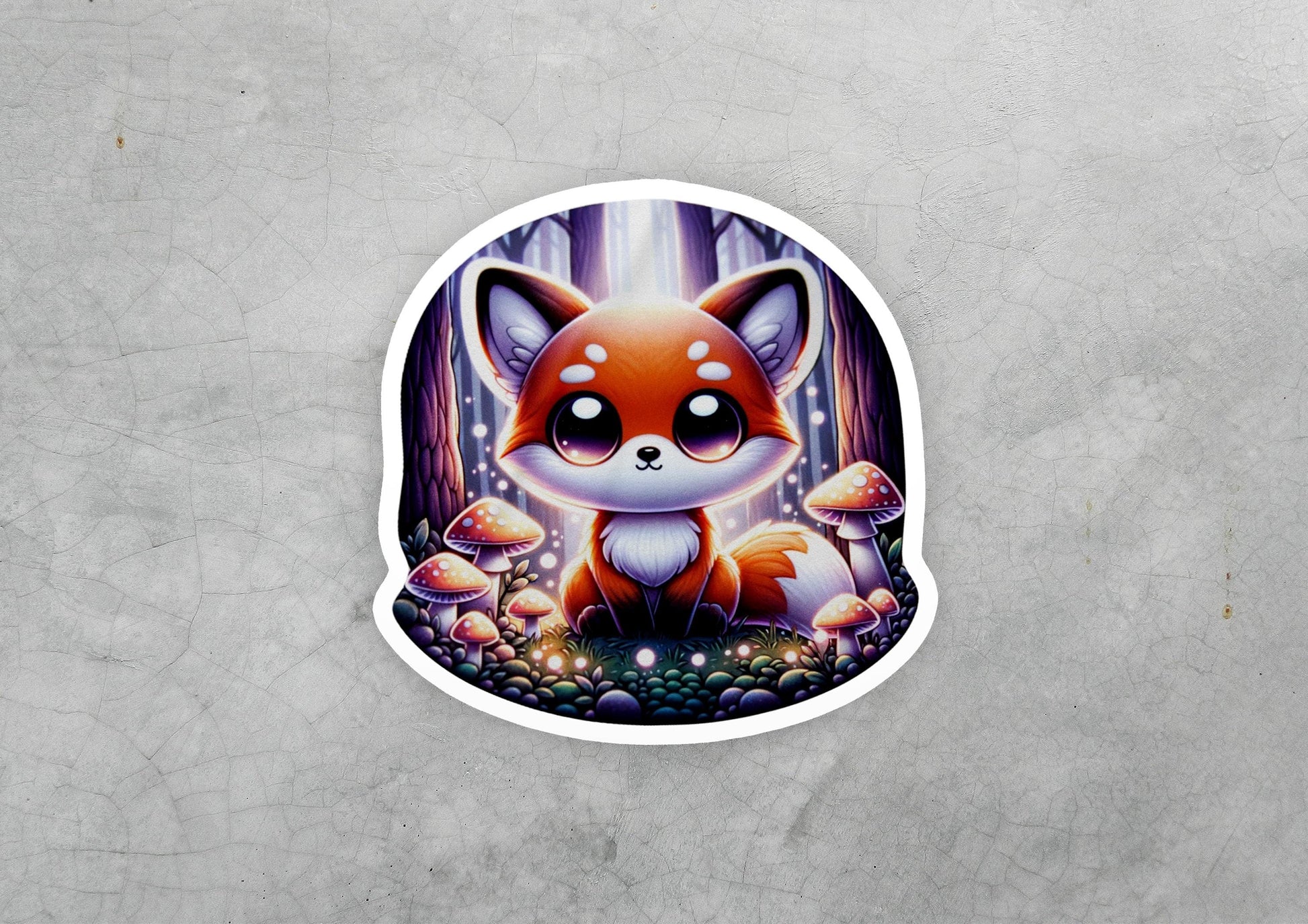 a sticker of a red fox sitting in a forest