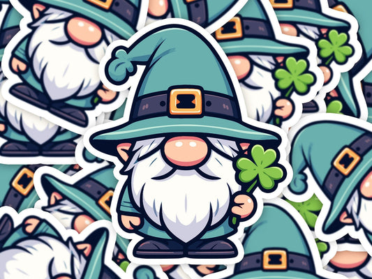 Gnome Clover Vinyl Sticker | Dishwasher Safe & Durable | Custom Sizes | Fast Shipping | Made in USA Fiesta Doodle waterproof vinyl sticker. dishwasher safe outdoor sticker.