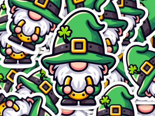 Gnome Horseshoe Vinyl Sticker | Dishwasher Safe & Durable | Custom Sizes | Fast Shipping | Made in USA Fiesta Doodle waterproof vinyl sticker. dishwasher safe outdoor sticker.