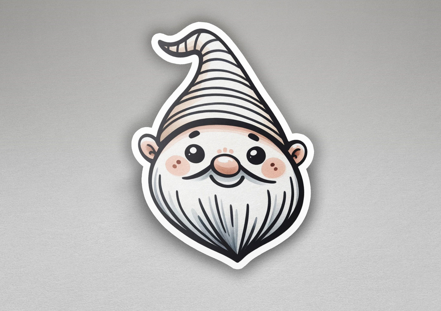 a sticker of a gnome with a hat on