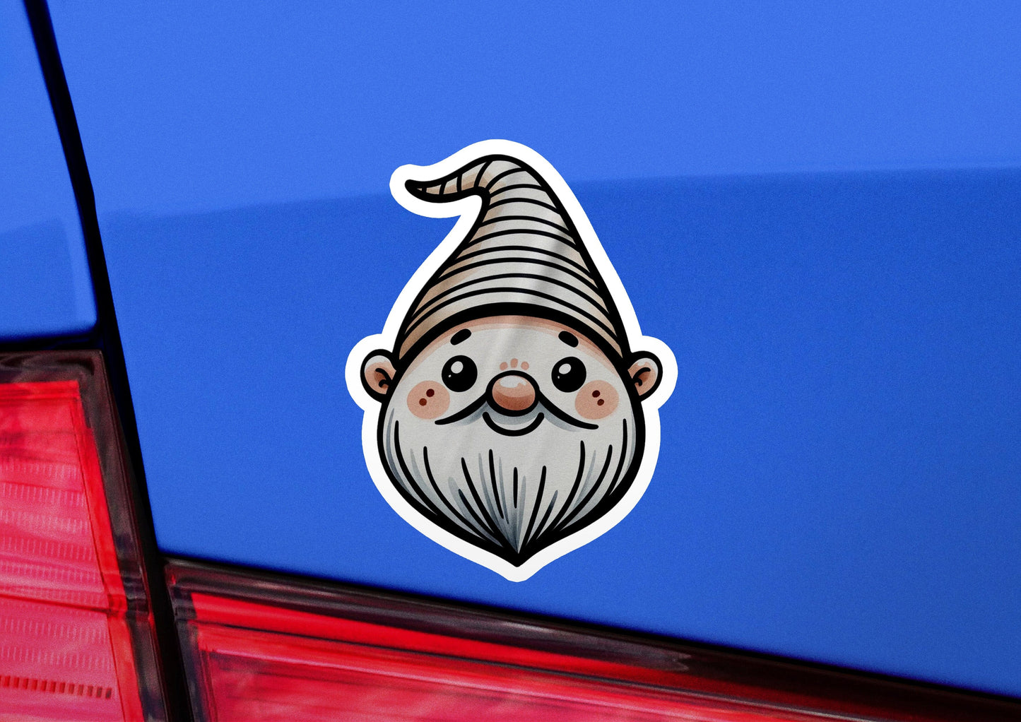 a car with a sticker of a gnome on it