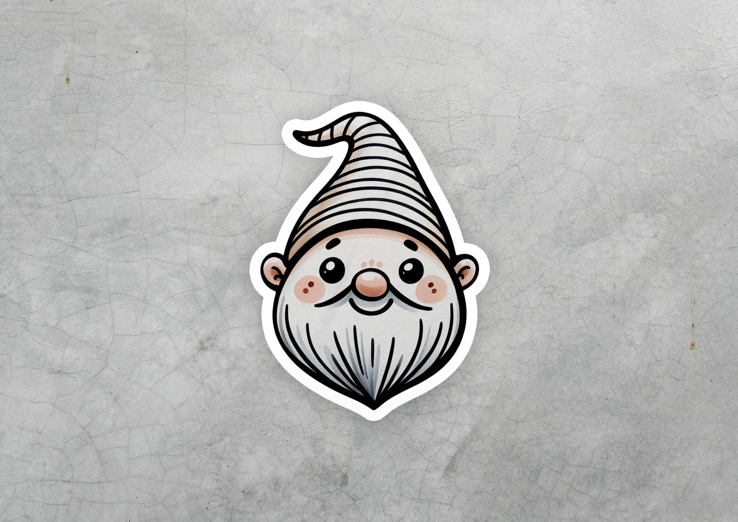 a sticker of a gnome with a hat on