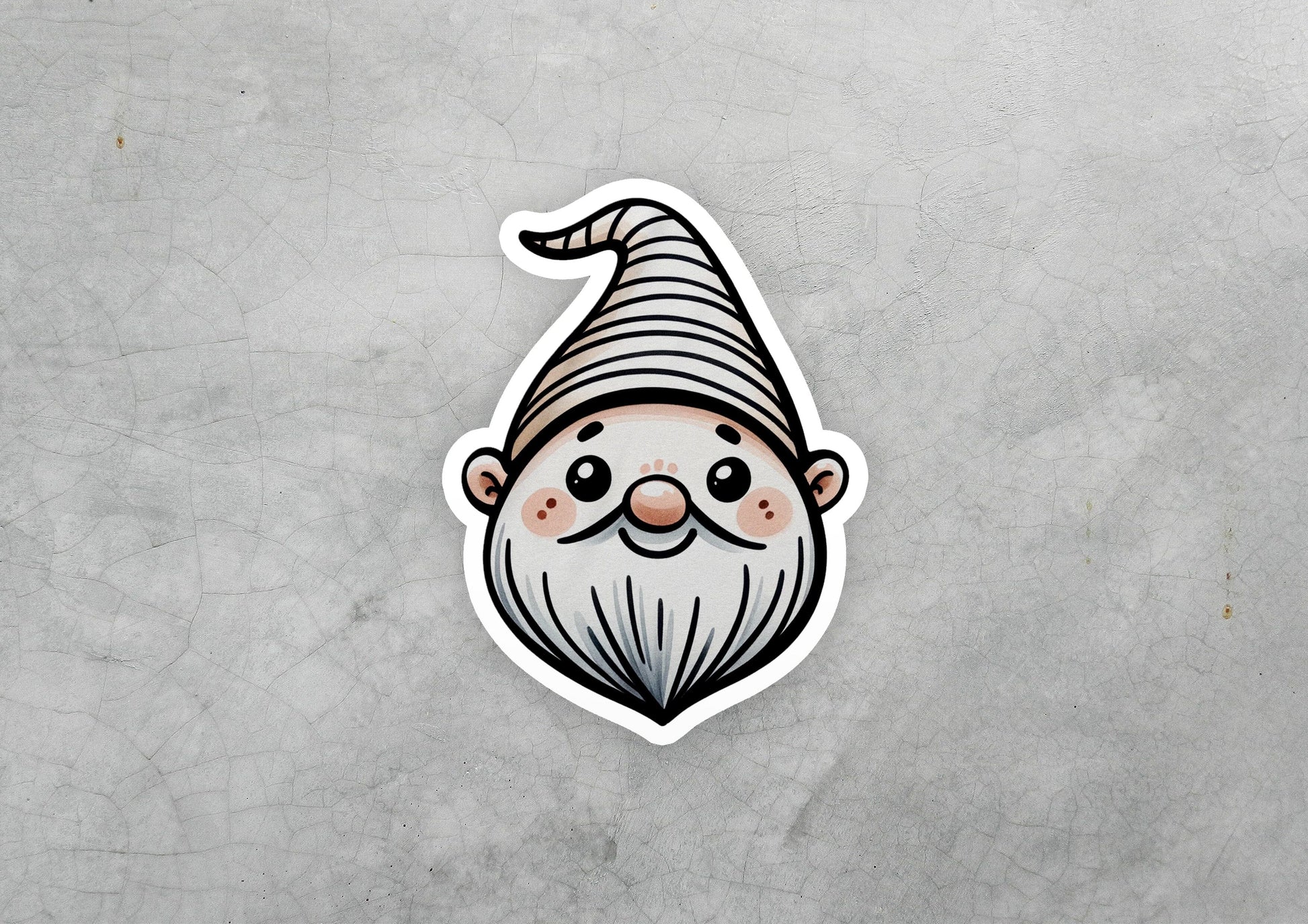a sticker of a gnome with a hat on