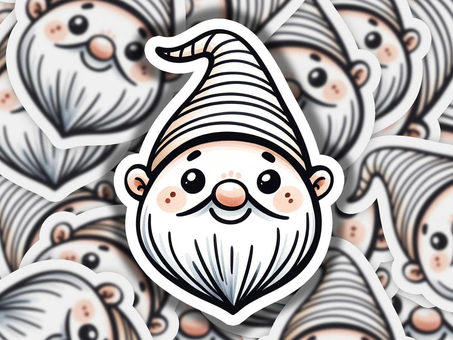 a sticker of a gnome surrounded by other stickers