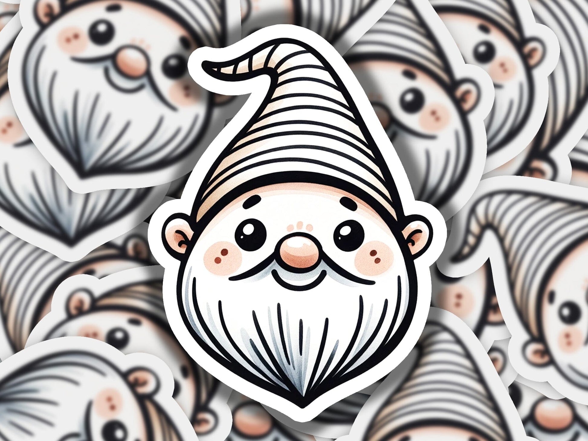 a sticker of a gnome surrounded by other stickers